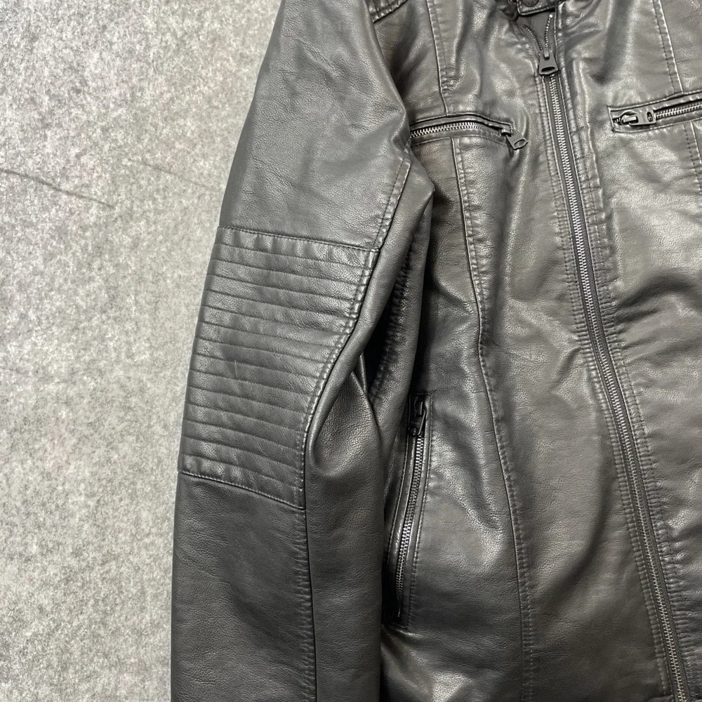 Men's Levi's Black Faux‎ Leather Hooded Racer Jacket XL NWT
